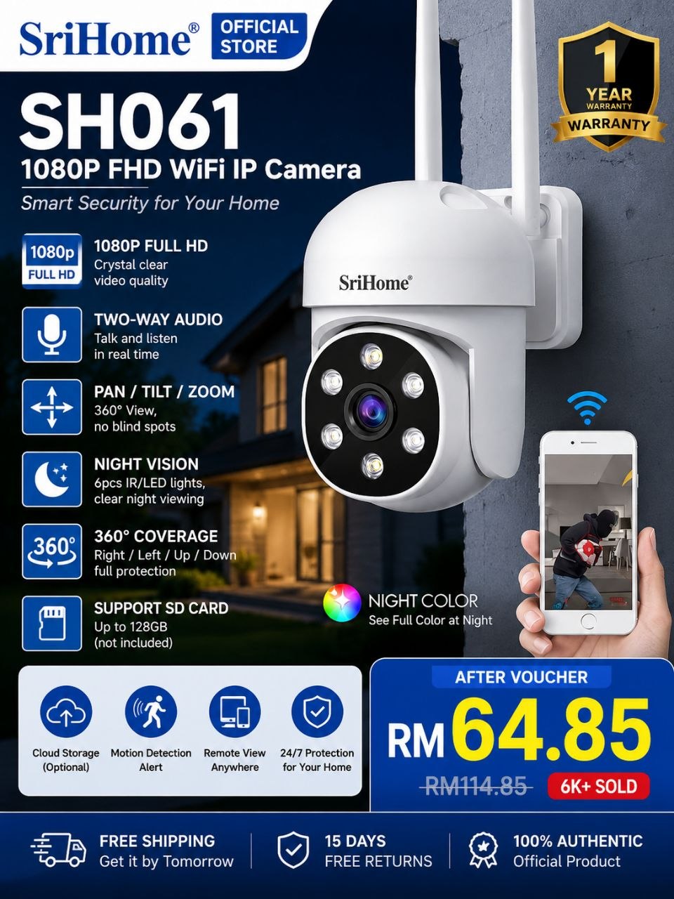 SriHome SH061 1080P FHD CCTV WiFi